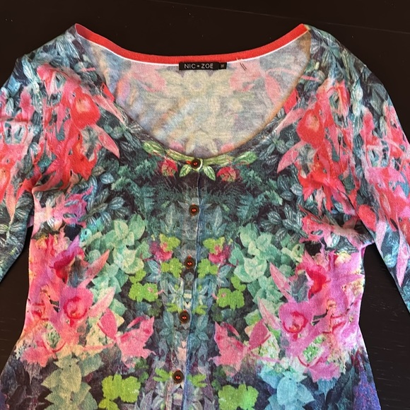 NIC + ZOE printed floral button up cotton blend cardigan size M - Picture 1 of 8